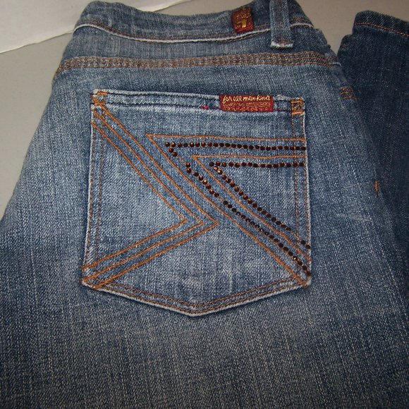 WOMEN'S ( 7 ) FOR ALL MANKIND BOOT CUT BLUE JEANS - Picture 2 of 10